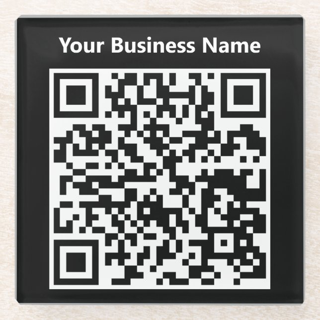 Geschäftsname plus QR-Code auf einem Glasuntersetzer (Vorderseite)