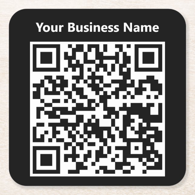 Geschäftsname plus QR-Code auf einem Rechteckiger Pappuntersetzer (Vorderseite)