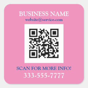 Geschäftsname Promo, QR-Code, Pink Blau Weiß Quadratischer Aufkleber