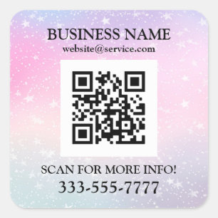 Geschäftsname Promo, QR-Code, Sterne Rosa Lila Quadratischer Aufkleber