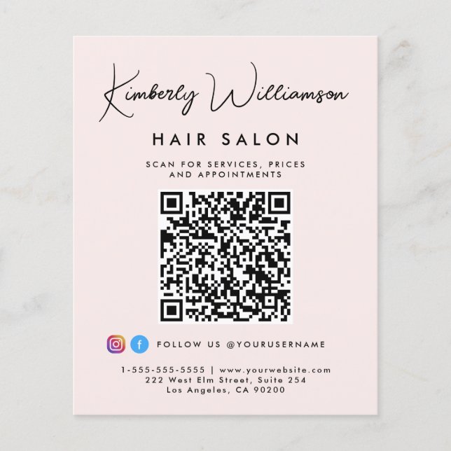 Geschäftsname-Signatur-Schrift-QR-Code Rosa Flyer (Vorne)