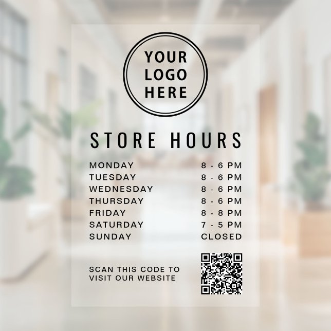 Geschäftsöffnungszeiten Logo QR Code Fensteraufkleber (Business Hours Logo QR Code Window Cling)