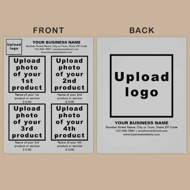 Geschäftsprodukte oder -dienstleistungen auf graue flyer (Advertise your products. The products or services of your business on gray flyer.)