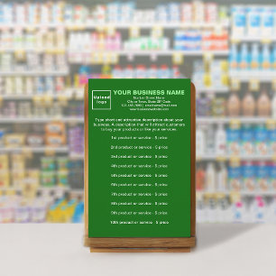Geschäftsprodukte oder Dienstleistungen auf grünem Briefpapier
