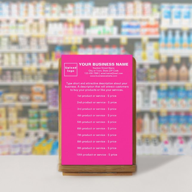 Geschäftsprodukte oder -dienstleistungen auf rosaf briefpapier (Your business products or services on pink stationery.)