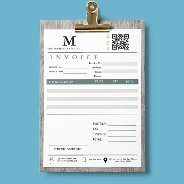 Geschäftsrechnung Verkaufsempfang Monogramm Qr-Cod (Modern Invoice Sales Receipt Small Business)