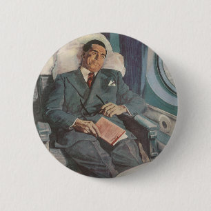 Geschäftsreise im Vintage-Stil, Lesen im Flugzeug Button