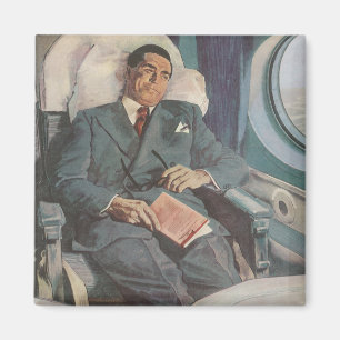 Geschäftsreise im Vintage-Stil, Lesen im Flugzeug Magnet