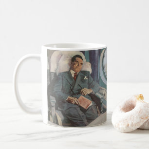 Geschäftsreise im Vintage-Stil, Lesen im Flugzeug Tasse