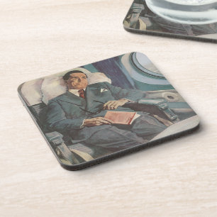 Geschäftsreise im Vintage-Stil, Lesen im Flugzeug Untersetzer