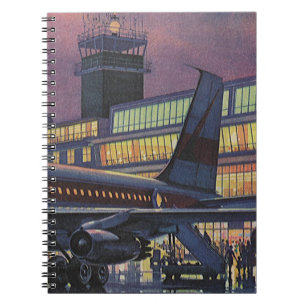 Geschäftsreisende in alter Zeit am Flughafen an Bo Notizblock