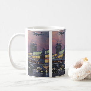 Geschäftsreisende in alter Zeit am Flughafen an Bo Tasse