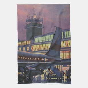 Geschäftsreisende in alter Zeit auf einem Flugzeug Geschirrtuch