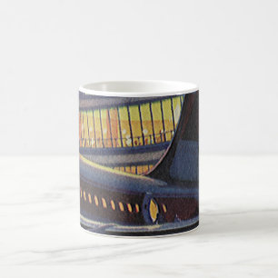 Geschäftsreisende in alter Zeit auf einem Flugzeug Kaffeetasse