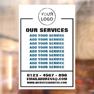 Geschäftsservices, Informationen und Logo Fensteraufkleber