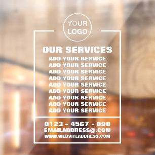 Geschäftsservices, Informationen und Logo Fensteraufkleber