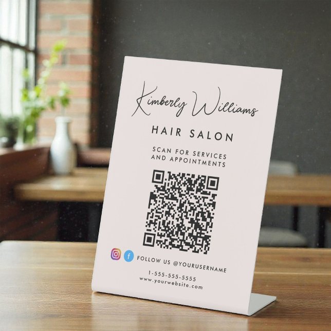 Geschäftssignatur-Schrift-Monogramm-QR-Code Rosa Sockelschild (Business Signature Script Monogram QR Code Pink Pedestal Sign)