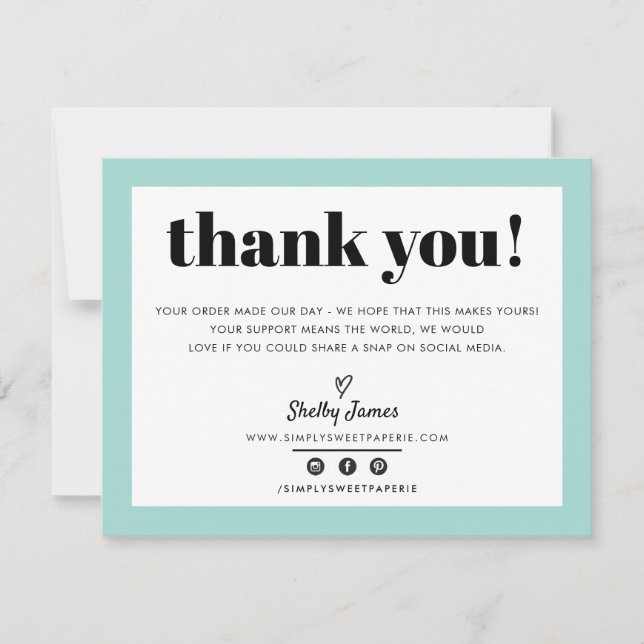 GESCHÄFTSTHANK IHNEN modernes hübsch-Minze-LOGO Dankeskarte (Vorderseite)