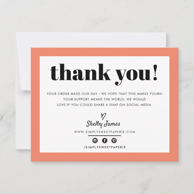 GESCHÄFTSTHANK IHNEN modernes OrangenLOGO Dankeskarte (Vorderseite)