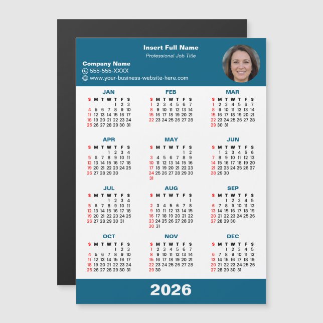 Geschäftsunternehmer 2026 Kalender Magnet (Vorne/Hinten)