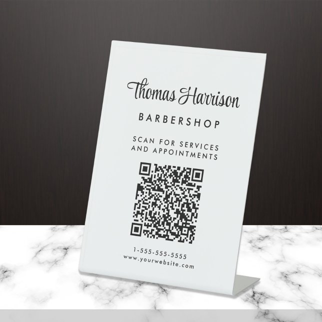 Geschäftsunterschrift Script QR Code Sockelschild (Empower your name in our signature script as your logo and brand identity)