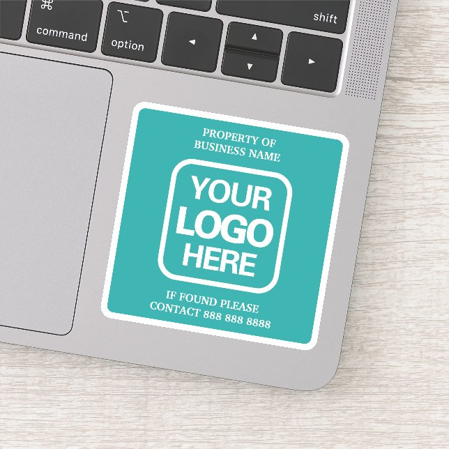 Geschäftsvermögen | Aquamarin | Weißes Logo Aufkleber (Detail)