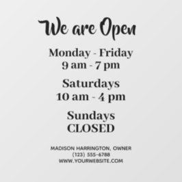 Geschäftszeiten für benutzerdefinierte Texte Fensteraufkleber