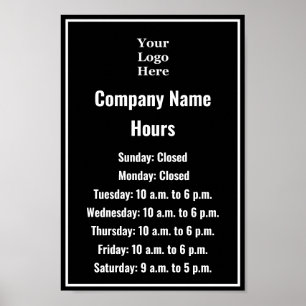 Geschäftszeiten für Schwarzweiß-Logos Poster