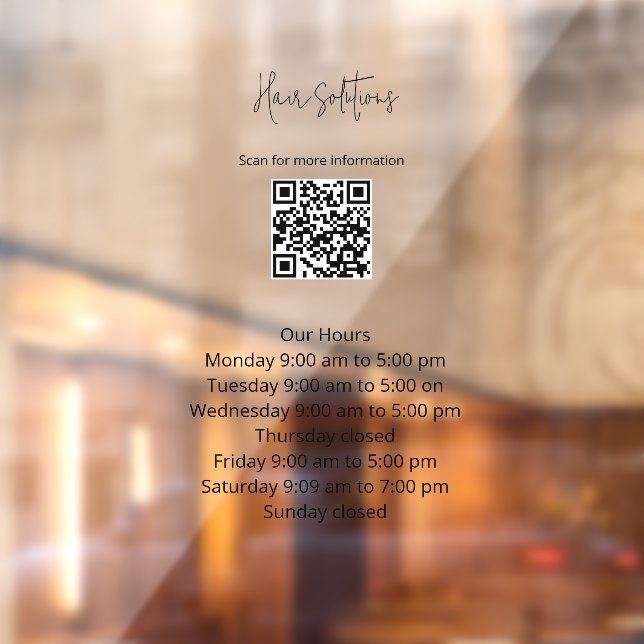 Geschäftszeiten mit QR-Code-Fensterheber Fensteraufkleber (Blatt 2)