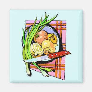 Geschälte Zwiebeln und Kartoffeln Magnet