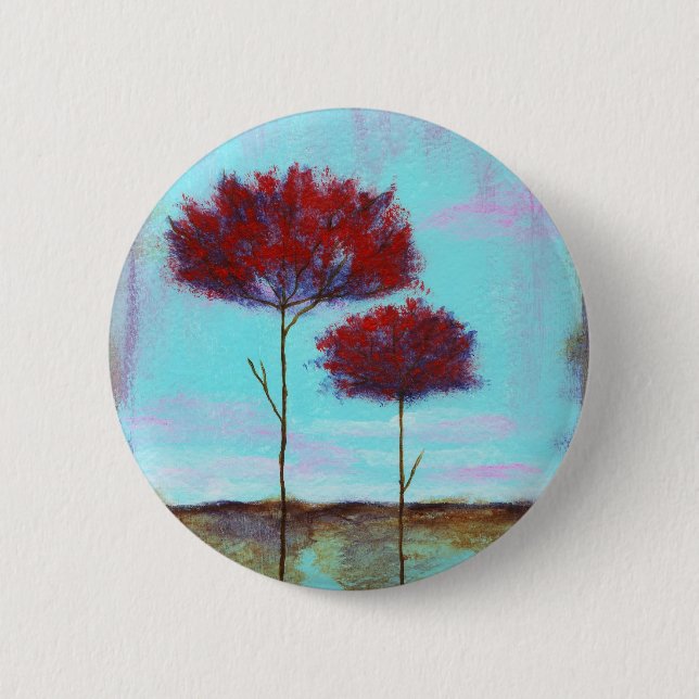 Geschätzte, abstrakte Kunst-Landschaftsrot-Bäume Button (Vorderseite)