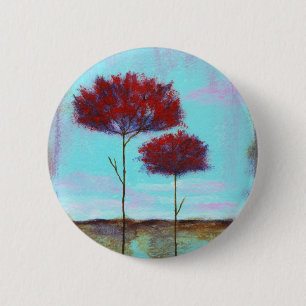 Geschätzte, abstrakte Kunst-Landschaftsrot-Bäume Button