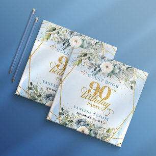 Geschätztes Pastellblau Gold 90. Geburtstags-Gäste Gästebuch