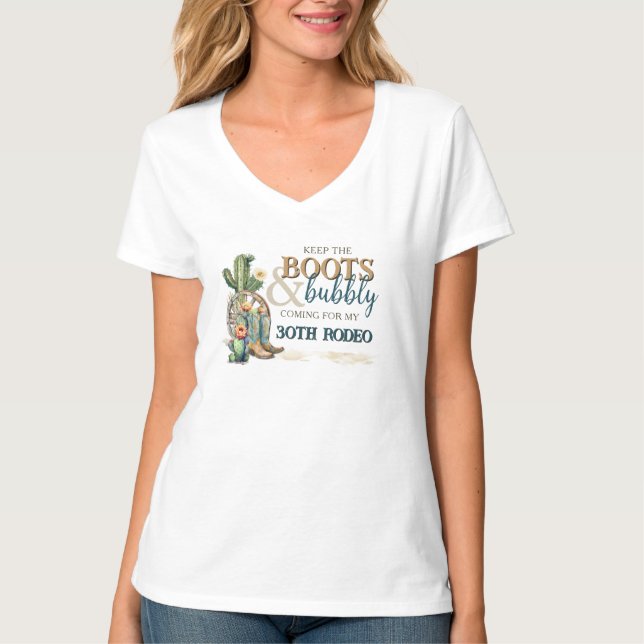 Geschehen und gewohnt Cowgirl Up 30th Rodeo Geburt T-Shirt (Vorderseite)