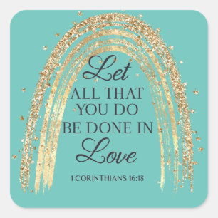 Geschehen zu Liebe Goldene Regenbogen Quadratischer Aufkleber