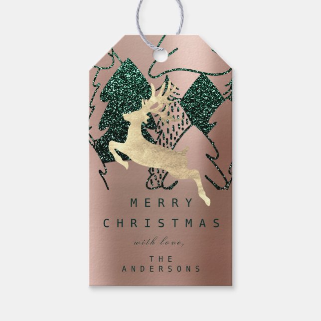 Geschenk an Glitzer Rose Gold Schnee Weihnachtsbau Geschenkanhänger (Vorderseite)