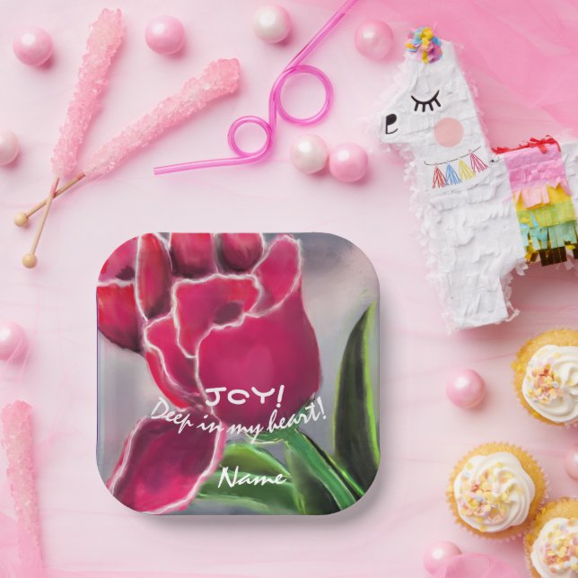 Geschenk Blumendesign, personalisieren Typografie Pappteller (Party)