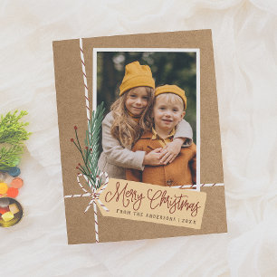 Geschenk & Bow Rustic Frohe Weihnachtsfeiertag Fot Postkarte
