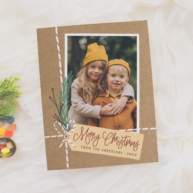 Geschenk & Bow Rustic Frohe Weihnachtsfeiertag Fot Postkarte (Von Creator hochgeladen)