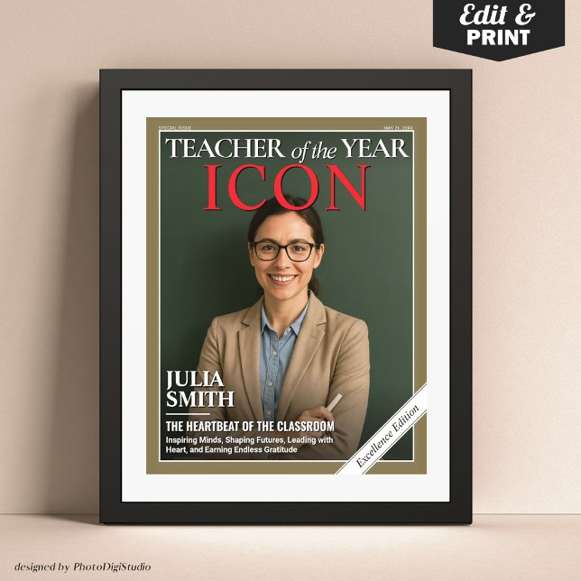 Geschenk des Lehrers für die Wertschätzung, Zeitsc Poster (Teacher Appreciation Gift, Best Teacher Ever Custom Magazine Cover Poster)