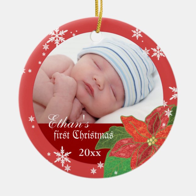Geschenk-Foto-Verzierung des Baby-Jungen erstes Keramikornament (Vorne)