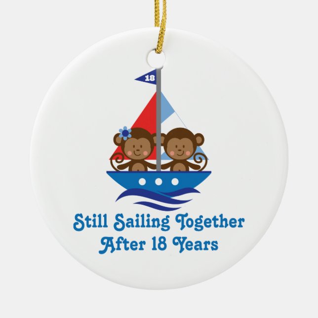 Geschenk für 18. Hochzeitstag-Affen Keramikornament (Vorne)