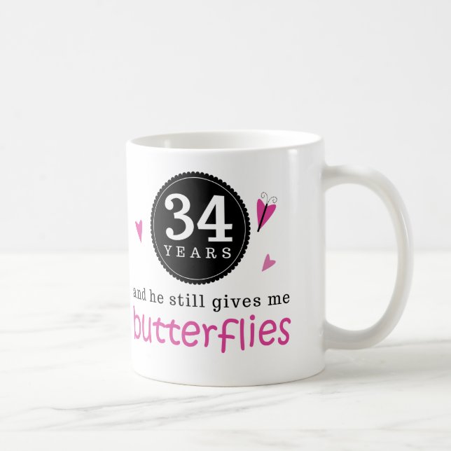Geschenk für 34. Hochzeitstag-Schmetterling Tasse (Rechts)