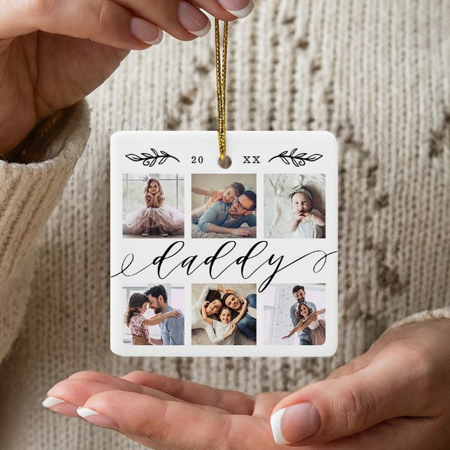 Geschenk für Daddy | Familienzusammenhängung Keramikornament (Gift for Daddy Personalized Family Photo Collage Ceramic Ornament)