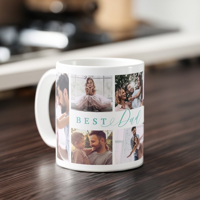 Geschenk für den besten Vater je Familie Foto Coll Kaffeetasse (Gift For Best Dad Ever Family Photo Collage Aqua Coffee Mug)
