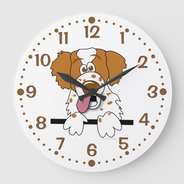 Geschenk für den Brittany Hund Lover Clock Cartoon Große Wanduhr (Vorderseite)