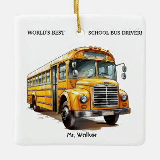 Geschenk für den personalisierten Schulbusfahrer Keramikornament