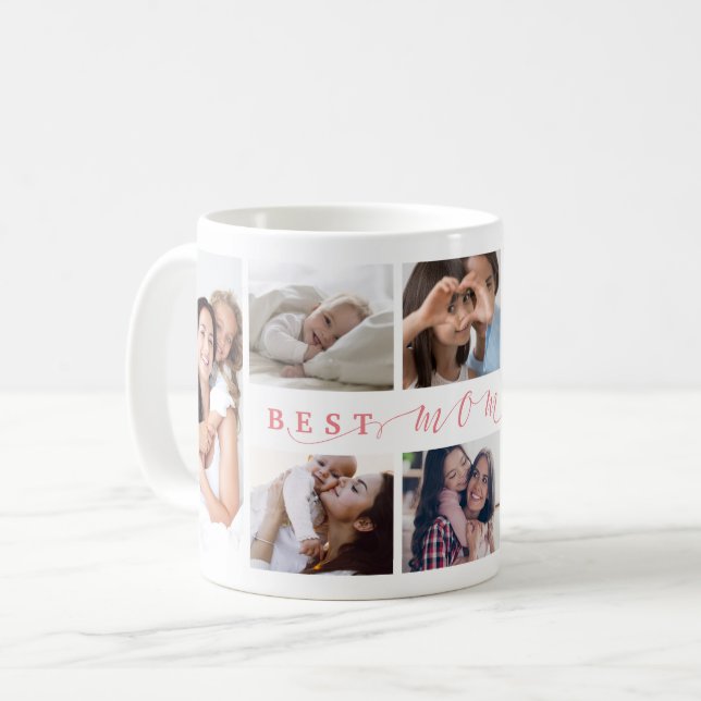 Geschenk für die beste Mama je FotoCollage Kaffeetasse (Vorderseite Links)