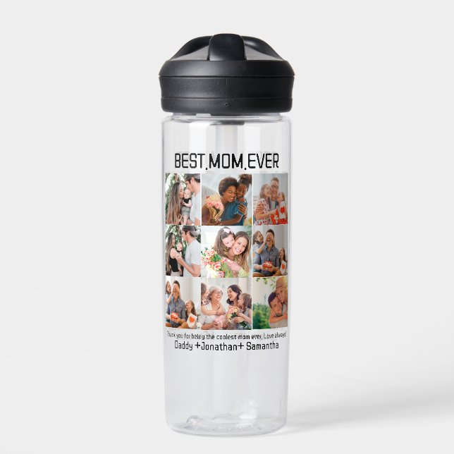 Geschenk für die beste Mama je FotoCollage Trinkflasche (Vorderseite)