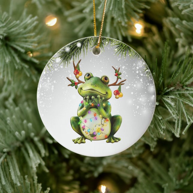 Geschenk für Froschfräsen Blume Grüner Zielpunkt Keramik Ornament (Baum)